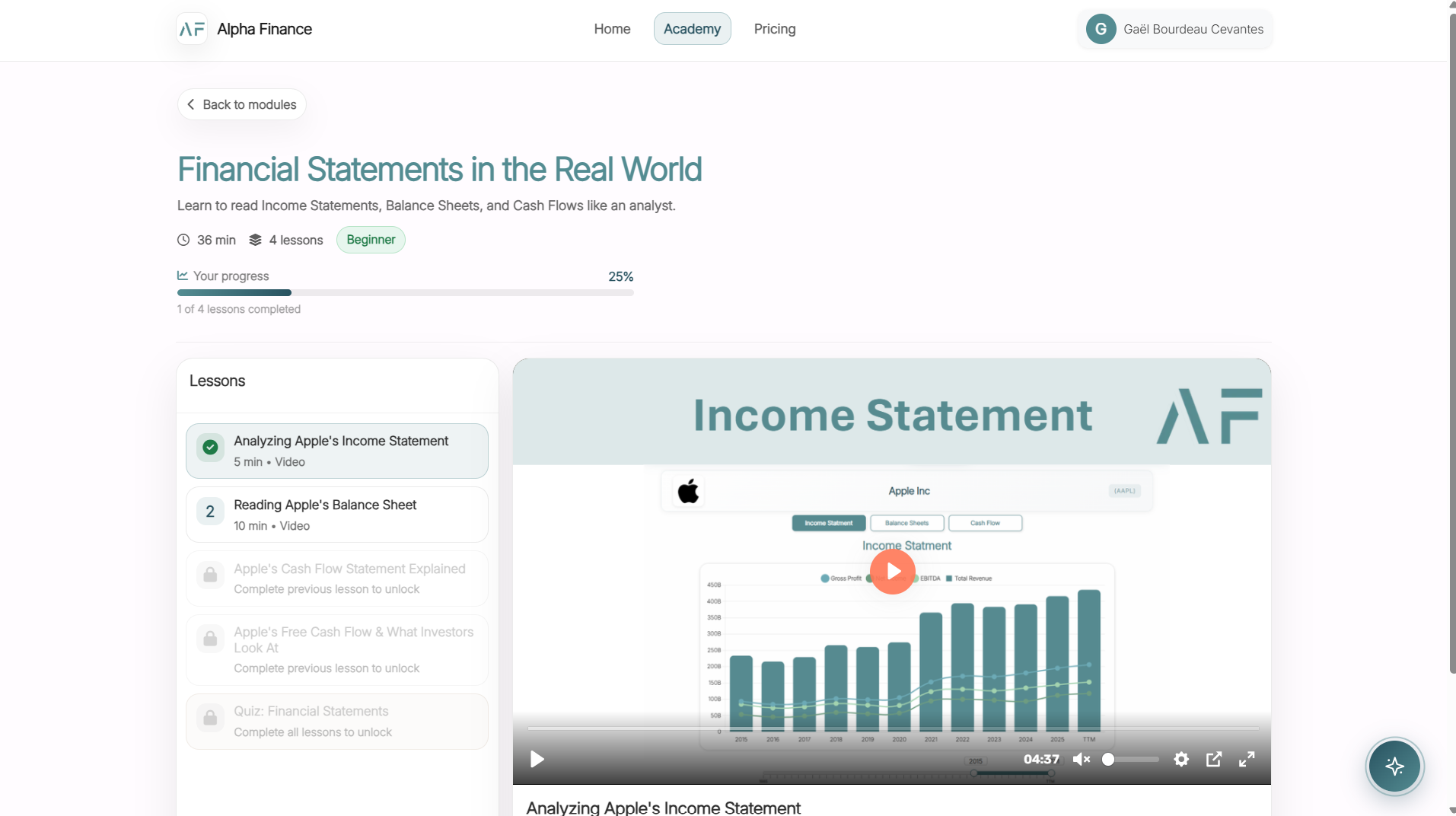 Academy module — lesson view